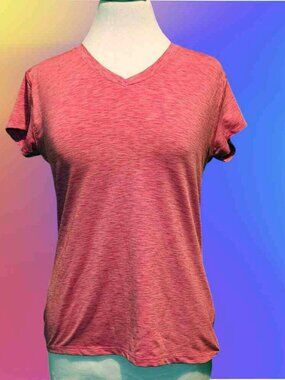 Women Heather Red V‑Neck Performance T‑Shirt Lightweight Casual Gym Top